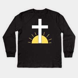 White Christian Cross In Sunrise Kids Long Sleeve T-Shirt